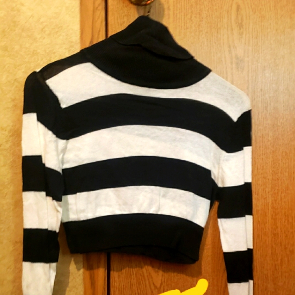 Crop top black and white stripped turtle neck